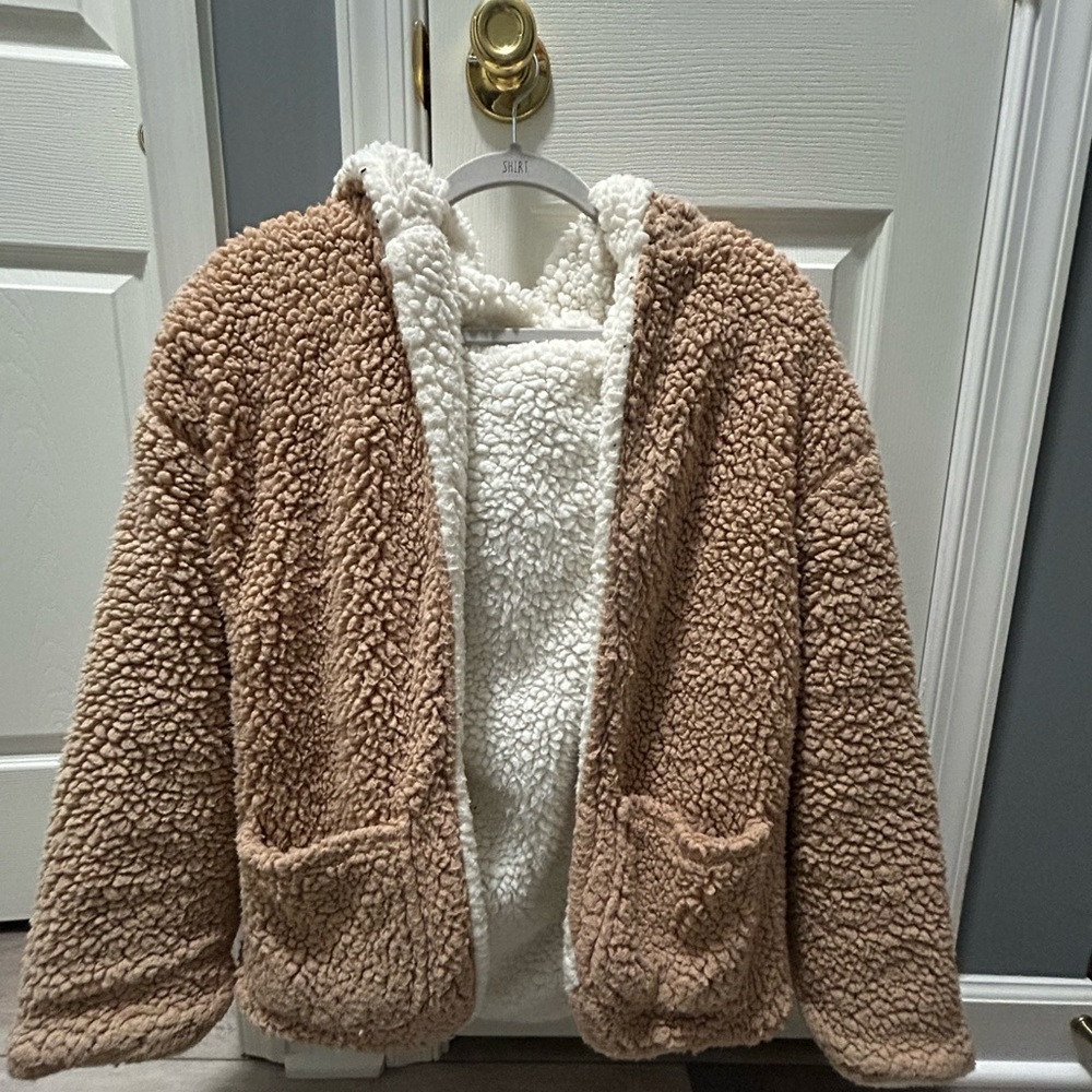 White and brown teddy coat